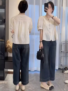 XUNYI | Áo Thun Mùa Hè Kiểu Trung Quốc Thêu Ren Tinh Tế