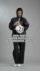 INSPI Anti-Theft Pocketable Windbreaker Jacket for Men Women Lightweight Full-Zip High Neck Hoodie Long Sleeve Sweater