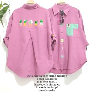 0074-98 size L-xl 3xl jumbo kemeja linen katun wayfansix lubana silang belakang bordir