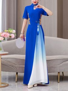 Authentic Long Cheongsam Dress for Stage Performance Elegant Young Womens Fashion Show Gown High-End Traditional Chinese Costume