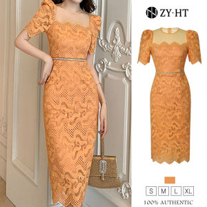 HT EraVogue เดรสผู้หญิง เดรสผ่าน 10415 วัน เดรสสีส้ม เดรสทำงาน เดรสออกงาน เดรสไปงานแต่ง เดรสเซ็กซี่ เดรสเกาหลี เดรสคอเหลี่ยม เดรสลูกไม้