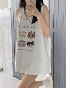 Pure Cotton Strapless Tank Top Womens Summer Outdoor Wear Loose Lazy Style Printed Asymmetric Versatile Comfortable Shirt