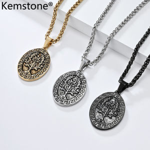 Kemstone Retro Mens Pattern Tree Stainless Steel Pendant Necklace Jewelry