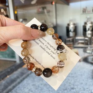 Natural Black Gold Charcoal Moonstone Crystal Honey Cap Fortune and Good Luck Bracelet