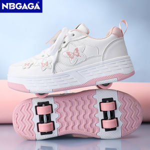 NBGAGA | Ultra-Light 4-Wheel Roller Skates for Kids Girls Removable Wheels 2-in-1 Walking Sneakers Sports Outdoor Trainning Size 29-40