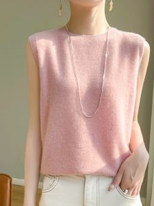 Front Line Ready-Made Garments Cashmere round Neck Vest Knitting Vest Womens Spring & Fall Sleeveless Waistcoat Vest Outer Wear with Shirt Thin