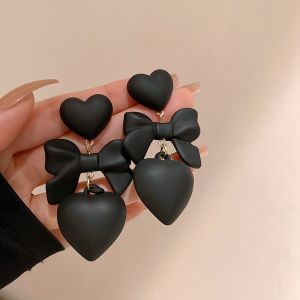 Retro Black Heart Earrings Women Bowknot Love Drop Earrings Vintage Female Party Ear Jewelry Valentine Day Gifts Wholesale K0