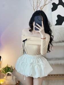 ÁO TRỄ VAI BẸT VAI TAY DÀI THUN ĐÍNH NƠ RỜI[Ảnh chụp]