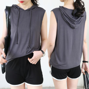 Outwear Modal Vest Womens Spring/Summer Thin Sleeveless Hooded T-shirt Loose Slim Looking Bottoming Shirt Plus Size Tops
