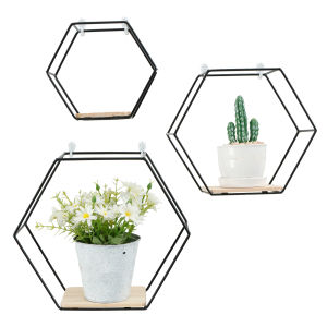3Pcs Hexagon Shape Wall Floating Shelves for Living Room Bedroom Home Decoration Wall Mounted Storage Shelves Handicraft Display
