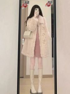 QINGMUZI | Elegant Pink Fur Lined Coat