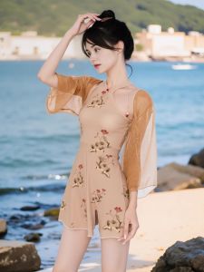 Lulu Cozy Chinese Style Flag Dressing Swimwear Briefs Separate Style National Trend Flat Angle Swimming Suits Beauty beyond Compare