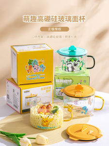 Pokemon Glass Instant Noodle Bowl with Lid Dormitory Students Wordy Noodle Bowl Microwaveable Rice Bowl for Dining Room