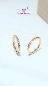 Yaxiya Cincin Wanita Solitaire Mata Satu Perhiasan Lapis Emas 18K 143