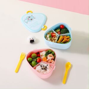 Lunch Box Anak 3 Sekat Motif Dino 800ML Portable / Kotak Bekal Onigiri dengan Sendok Garpu PH C990