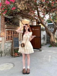 Trắng LIBAILISTUDIO Tình Yêu Đầu Tiên Trà Trắng Mùa Hè Mới Mềm Mại Ngọt Ngào Tay Ngắn Ôm Vừa Vặn Đầm Nữ Cao Cấp Chất Liệu Voan