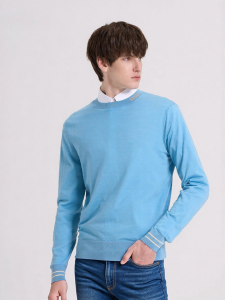 Rare | Men Autumn Winter New Wool Sweater Blue Round Neck Long Sleeve
