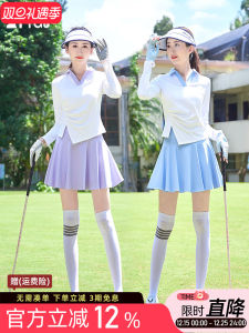 Golf Lady Long-Sleeved Quick-Drying Clothes V Neck Lapel Split Flab Hiding Fashion Tape Skirt Outfit Top Clothes
