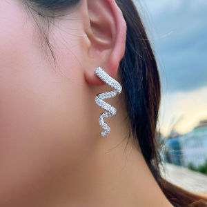SEQUITO Attractive Women Big Long Stud Earrings Full Micro Pave Tiny Round AAAAA Cubic Zircon Sparkling Spiral Shape Ear Jewelry for Daily Party SE896