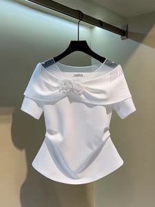 Slim Fit Short Sleeve T-Shirt Womens 3D Floral Design Short Style Korean Version Summer New Arrival Gtq Brand Inner Wear