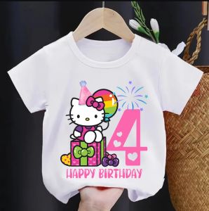 Bandai | Hello Kitty Birthday Number T-shirt Short Sleeve Tee Summer Kids White Top Clothes Girls T-Shirts Children Cotton Cute T Shirt