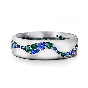 Huitan Vintage Rings Full Paved Green/Blue CZ Stone Luxury Band Womens Ring Party Anniversary Birthday Gift for Mom New Jewelry