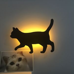 LED Cat Night Light with Motion Sensor Night Lamp Projector Lights Intelligent Sensor Light Sconces Battery Night Light Art Decor