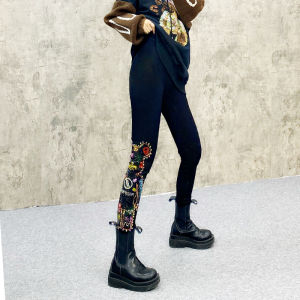 Trendy High-Waist Colorful Diamond Womens Leggings Elastic Slim Fit Pants Fashionable Bear Pattern Suitable for All Seasons