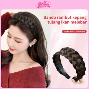 CHARM Kepang wig ikat rambut Ikat Kepala Jalinan Putar Lebar Tulang Ikan Wig Simulasi Rambut Manusia Untuk Menutupi Garis Rambut Dahi