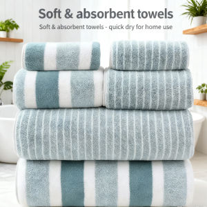 6 Pcs Striped Quick-Dry Absorbent Towel Set - 2 Bath Towels 2 Face Towels 2 Washcloths Soft Bathroom Linens for Home Hotel Bul