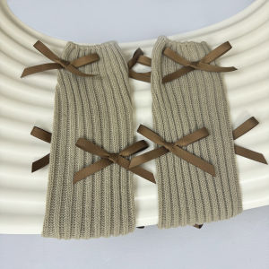 ถุงเท้าถักสีเทา ถุงเท้าข้อสั้นผ้าไหมสีดำ โบว์ผูกเท้า ถุงเท้าข้อสั้นสไตล์บัลเล่ต์เกาหลี ถุงเท้าข้อสั้นสำหรับผู้หญิง