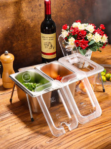 Stainless Steel Three Grid Small Seasoning Box with Lid Breakfast Accompaniment Onion Garlic Ginger Transparent Dust Cover