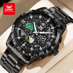 นาฬิกา OPK สำหรับผู้ชายกันน้ำ2024สไตล์ใหม่ดั้งเดิมแฟชั่นหรูหรานาฬิกาควอตซ์ลูมินัสปฏิทินโครโนกราฟสแตนเลส