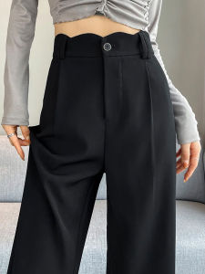 Black Casual Straight Leg Pants Womens plus Size Autumn Early Season Suit Pants for Pear Shaped People with Thick Thighs