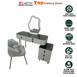 Bàn trang điểm hiện đại cho chung cư nhà phố freeship hàng nhập khẩu. Sạc không dây loa bluetooth gương led cảm ứng 3 màu. T90 BP27
