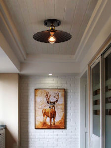 American Retro Ceiling Light for Balcony Hallway Entrance Doorway Sensor Indoor Outdoor Lighting Iron Art LED Lampshade