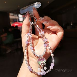 Handmade Short Crystal Pearl Mobile Phone Lanyard Womens Style Solid Camera Cover Lotus Lock Pendant Quality Digital Accessories