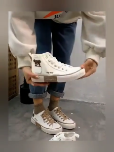 YLS Sepatu Sekolah Wanita Sneakers Korea Whay Bear Beruang Cets Lucu Hiitam Putih Kasual Import