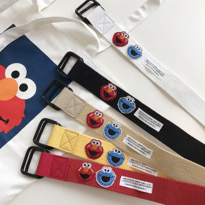South Korea Ins Style Sesame Street Cartoon Cute Harajuku Canvas Belt Student Jeans Casual Belt Double Ring Buckle