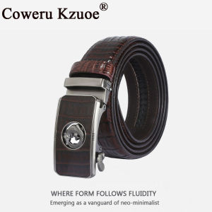 Genuine Leather Auto Buckle Belt Crocodile Pattern