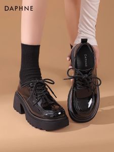 Daphne Black Loafers Casual British Style Womens Shoes Fashionable Spring Autumn Thick Bottom Flat Heels round Toe Rubber Sole