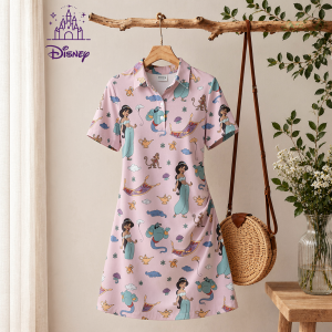 Disney | Anime Womens Disney Princess Print Polo Collar Mini Dress Beach Clothes New Summer Dresses for Woman A-line Streetwear Fashion