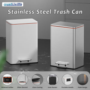 JustLiving ไฟ12L หรูหราถังขยะเหล็กสแตนเลสที่มีฝาปิดสไตล์ยุโรปห้องรับแขกห้องนอนเหยียบครัวความจุขนาดใหญ่กระป๋องขยะห้องครัวสำนักงานโดยตรงกระป๋องขยะกล่องจัดเก็บหล่อ