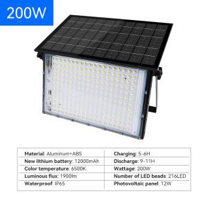 100W 200W LED Portable Solar Floodlight Outdoor Hiking Camping Light Waterproof IP65 Wall Light For Garden Patio Garage Backyard