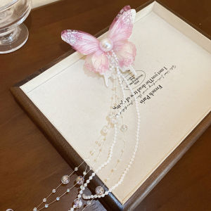 1 Pcs New Mesh Butterfly Hairpins for Women Imitation Pearl Rice Bead Tassel Duckbill Clip Sweet Barrettes Holiday M1