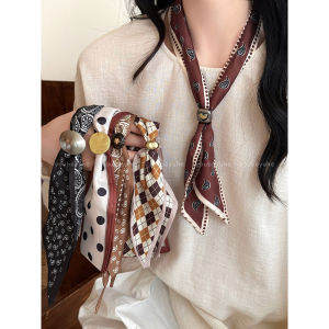 French Vintage Necktie Walnut Flower Scarf Necklace Womens Autumn Winter Luxury Sensation Sweater Chain Necklace Accessory