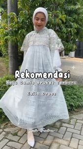Gamis Putih Wanita Elegan Exila Dres Brukat Mix Tile Garden Full Puring Baju Lebaran Viral Kekinian Dress Brokat Kondangan Motif
