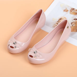Womens Jelly Sandals Summer Open Toe Plastic Flat Bottom Slip-On Shoes Anti-Slip Fashionable round Toe Low Cut Daily Wear