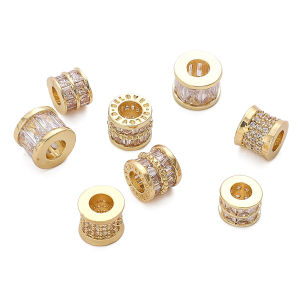 1Pc/bag 18K Gold Plated with Zircon Double Row Barrel Beads for DIY Earring Bracelet Necklace Jewelry Making Accessories