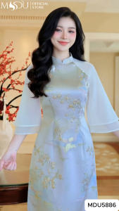 Áo Dài Truyền Thống MDU5886 Chất Liệu Gấm Cao Cấp Phối Tay Tơ Óng Dáng Thanh Thoát Trang Nhã TỪ MDU